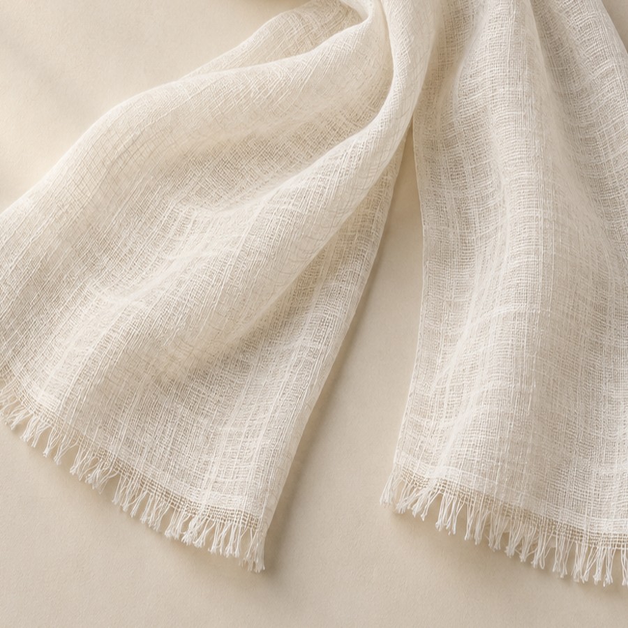 Chalk Linen Scarf weave and edge detail