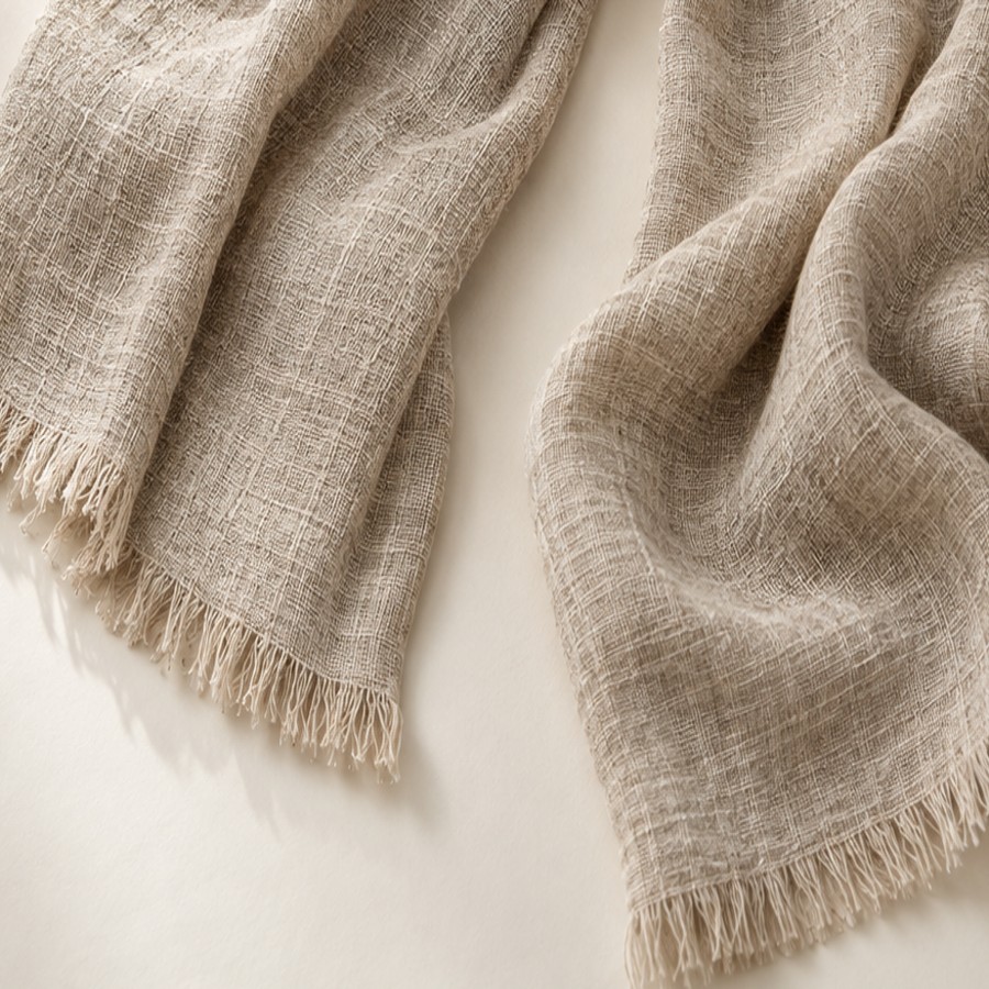 Pebble Texture Linen Scarf weave and edge detail