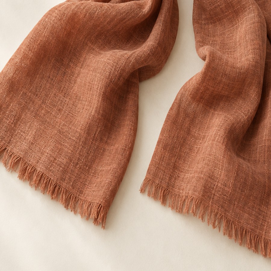 Clay Linen Scarf weave and edge detail