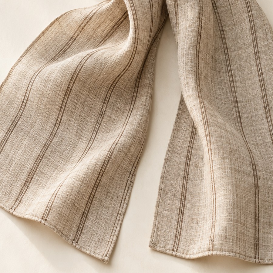Earth Stripe Linen Scarf weave and edge detail